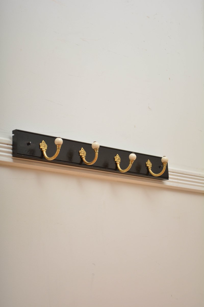 Pair Of Antique Victorian Ebonised Brass And Ceramic Coat Rack Coat Hooks - Image 14